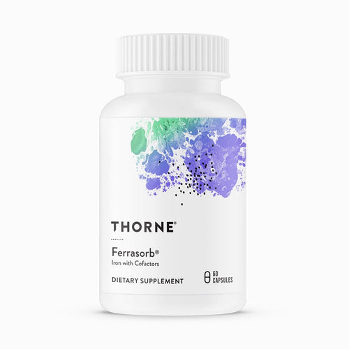 Ferrasorb by Thorne. 60 Veg Caps. Iron, Folate (5-MTHF), B6, B12, Vitamin C.